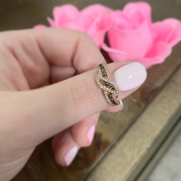 1/2 carat Natural Diamond Chocolate Champagne Ring - Picture 3 of 6